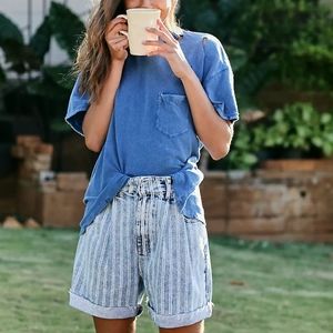We The FREE PEOPLE Rubi tee ripped distressed destroyed holey t-shirt blue NWT S